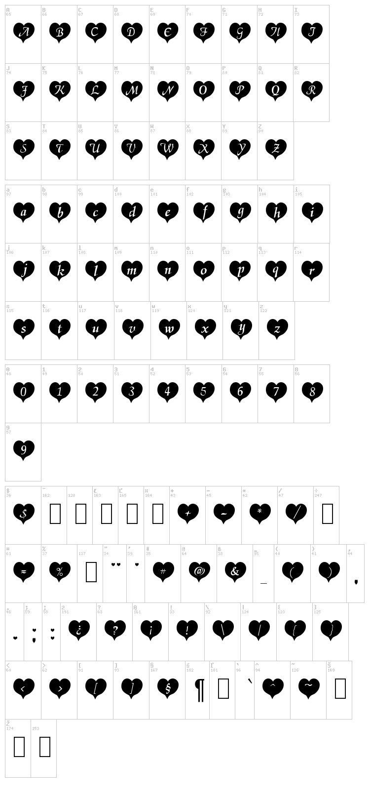 Heart Becker font map